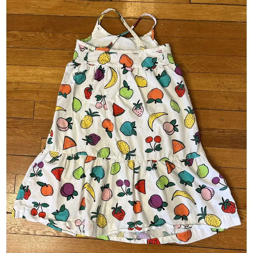 Hanna Andersson Smocked Fruit Dress Girls 110 US 5 100% Cotton Lined Sundress
